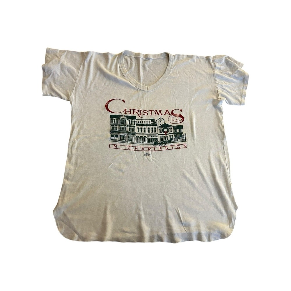 Vintage V-Neck‎ T-Shirt Christmas In Charleston Size ?